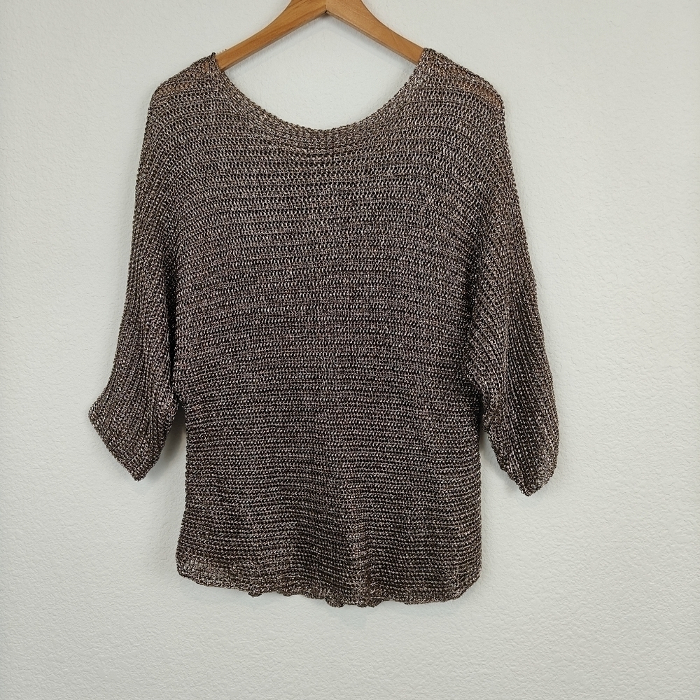 Vince Chain Beaded 3/4 Sleeves Metallic Open Summer Blouse Size Small Women's